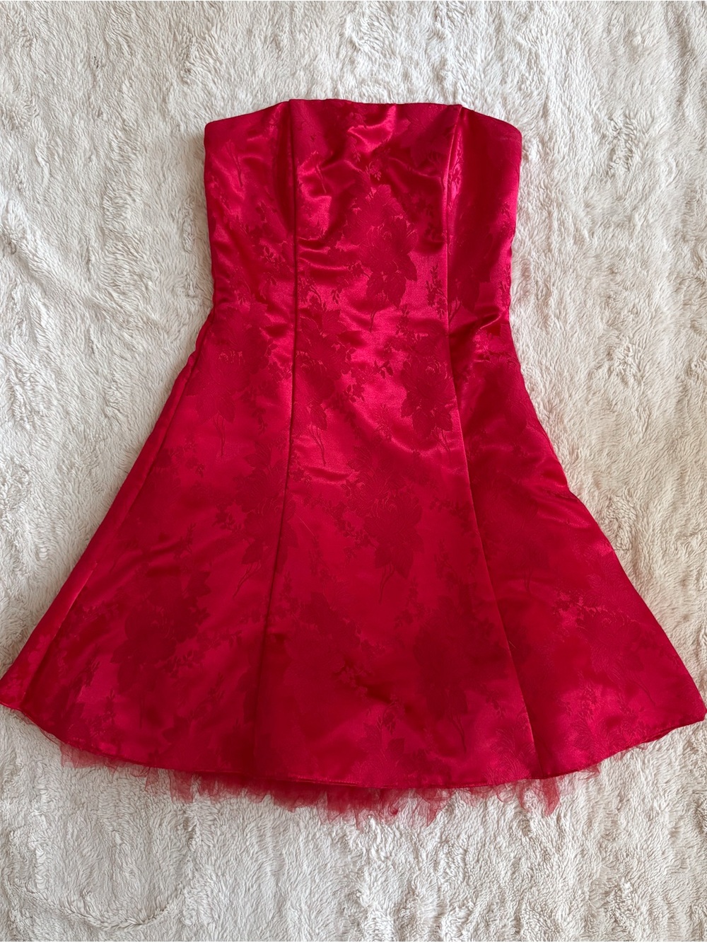 Vintage Jessica McClintock Gunne Sax Red Strapless Jacquard Dress